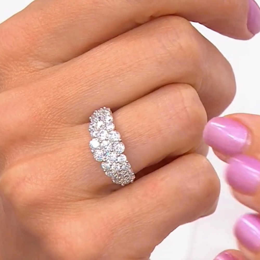 Diamonique Cluster Flower Band Ring, Sterling Silver